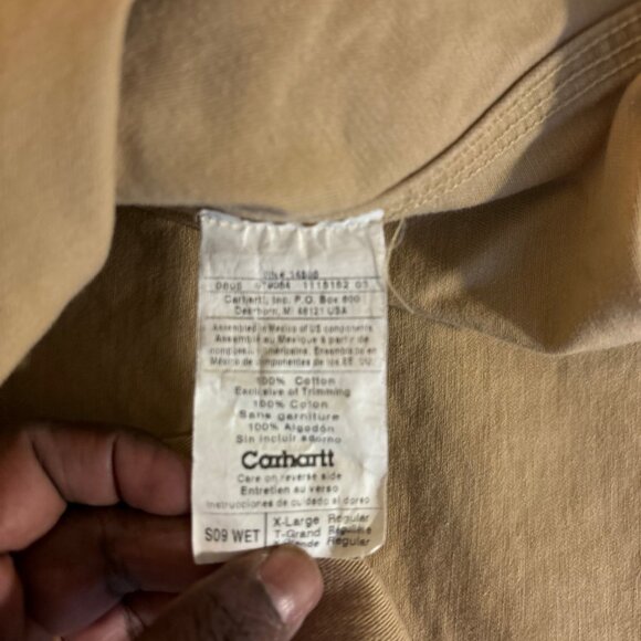 Carhartt Mens XL Beige Button-Down Shirt  100% Cotton  Two Chest Pockets  Made I - Picture 10 of 11